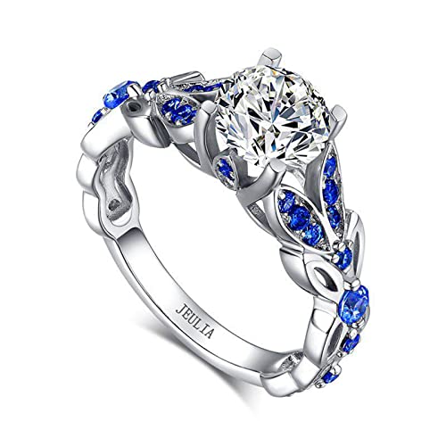 Jeulia 3.5 ct Damen Eternity Ringe Schmetterling Rundschliff Sterling Silber Ringe Schmuck für Verlobungsring Trauring Ehering (50 (15.9)) (Saphirblau, 51 (16.2)) von Jeulia