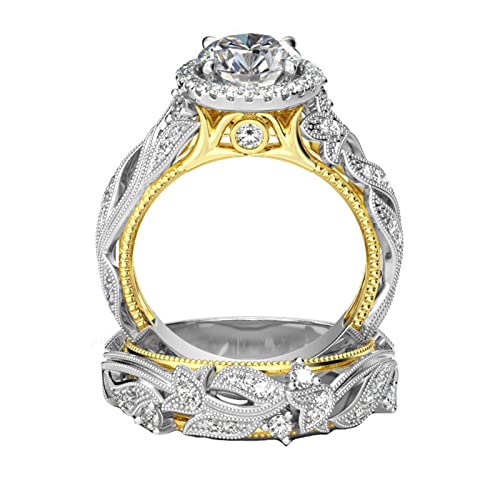 Jeulia 4 Karat Damen Ring 925 Sterling Silber Hochzeitssets Rose gold Rundschliff Halo Verlobungsring Weiß Diamantband CZ Solitaire ​Jahrestag Verlobungsring" (52（16.5）, Gold) von Jeulia