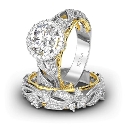 Jeulia 4 Karat Damen Ring 925 Sterling Silber Hochzeitssets Rose gold Rundschliff Halo Verlobungsring Weiß Diamantband CZ Solitaire ​Jahrestag Verlobungsring" (62（19.8）, Gold) von Jeulia