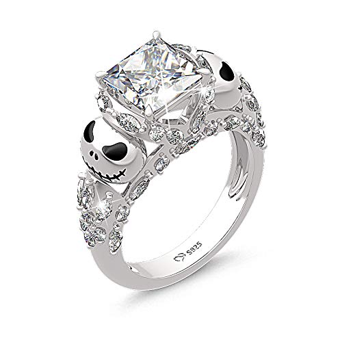 Jeulia 4.74ct Jack Skellington Princess Cut Sterling Silber Ringe Damen Schädel Ring mit Weißem Stein Graviert Valentinstag Jubiläumsgeschenk Für Frau und Freundin mit Geschenkbox (Silber, 52 (16.5)) von Jeulia