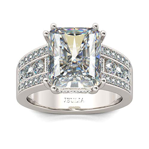 Jeulia 9.3 ct Damen Solitär Ringe Radiant-Schliff Sterling Silber Ringe Schmuck für Verlobungsring Trauring Ehering (52 (16.6)) von Jeulia