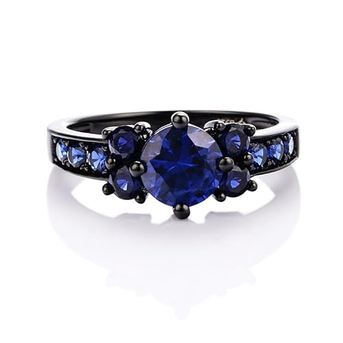 Jeulia 925 Schwarz Rundem Schliff Sterling Silber Ring Eternity Ring mit Seitlichen Steinen Jubiläums Ewigkeitsring für Frauen Herren Verlobungsring mit Schmuckschatulle (Schwarz, 57(18.1)) von Jeulia