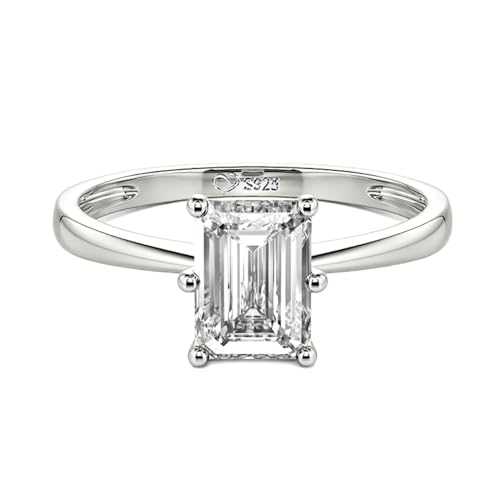 Jeulia 925 Silber Ring Für Damen Mädchen 1.55 ct Verlobungsring aus Sterlingsilber im Smaragdschliff Engagement Versprechen Jubiläum Bandringe (#3, 59(19)) von Jeulia