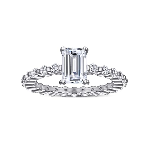 Jeulia 925 Silber Ring Für Damen Mädchen 1.55 ct Verlobungsring aus Sterlingsilber im Smaragdschliff Engagement Versprechen Jubiläum Bandringe (#4, 66(21)) von Jeulia