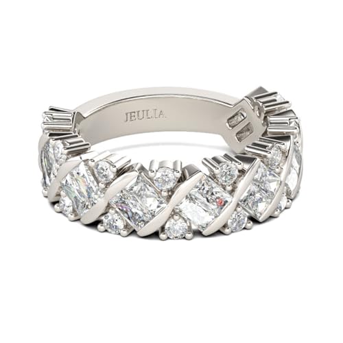 Jeulia 925 Silber Ring Für Damen Mädchen Breiter Verlobungsring Ewigkeitsringe Eheringe Zirkonia Kristall Damenring zum Geburtstag, Weihnachten, Valentinstag (Baguetteschnitt, 54(17.3)) von Jeulia