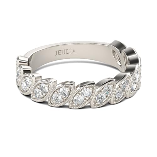 Jeulia 925 Silber Ring Für Damen Mädchen Breiter Verlobungsring Ewigkeitsringe Eheringe Zirkonia Kristall Damenring zum Geburtstag, Weihnachten, Valentinstag (Blattdesign, 54(17.3)) von Jeulia