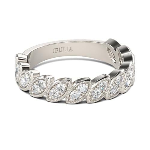 Jeulia 925 Silber Ring Für Damen Mädchen Breiter Verlobungsring Ewigkeitsringe Eheringe Zirkonia Kristall Damenring zum Geburtstag, Weihnachten, Valentinstag (Blattdesign, 57(18.1)) von Jeulia