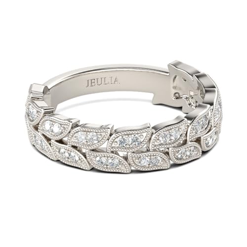 Jeulia 925 Silber Ring Für Damen Mädchen Breiter Verlobungsring Ewigkeitsringe Eheringe Zirkonia Kristall Damenring zum Geburtstag, Weihnachten, Valentinstag (Blattform, 54(17.3)) von Jeulia