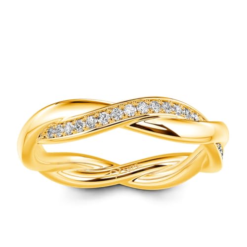 Jeulia 925 Silber Ring Twist-Design Trauringe Ehering Für Damen Mädchen Zirkonia Kristall Verlobungsring Ewigkeitsringe für Geburtstag, Weihnachten, Valentinstag (Gelbgold, 58(18.5)) von Jeulia