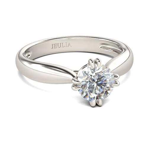 Jeulia 925 Silber Ringe Frauen Rundschliff-Ring aus Sterlingsilber Engagement Versprechen Jubiläum Bandringe zum Geburtstag, Jahrestag, Weihnachten (Klassisches Design, 68(21.8)) von Jeulia