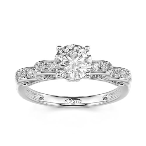 Jeulia 925 Silber Ringe Frauen mit Schleife und rundem Schliff Zirkonia Kristall Damenring Klassischer Verlobungsring Ewigkeitsringe Eheringe für Sie, Frauen, Mädchen, Weihnachten (Silber, 50(15.7)) von Jeulia