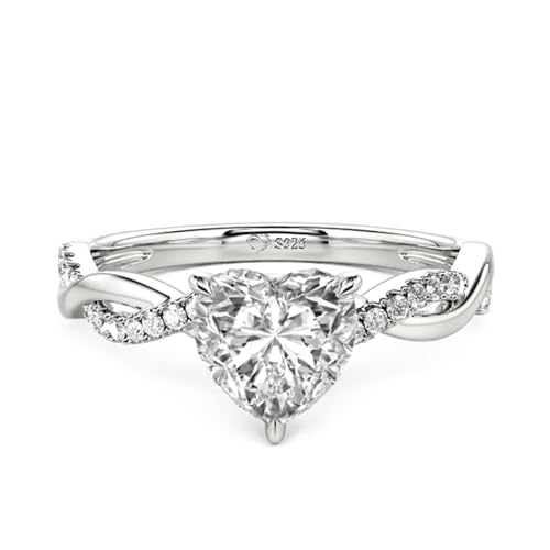 Jeulia 925 Sterling Silber Damenring 1ct Verlobungsring mit Herzschliff Zirkonia Kristall Ring Für Damen Mädchen Jubiläums Ewigkeitsring Vorsteckring Schmal (Twist-Design, 50(15.7)) von Jeulia