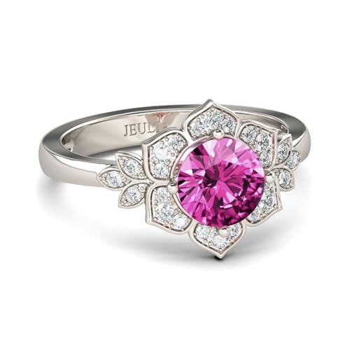 Jeulia 925 Sterling Silber Damenring mit Blumen-Rundschliff Zirkonia Ringe Jubiläums Ewigkeitsring Verlobungsring mit Schmuckschatulle zum Weihnachten, Valentinstag (Ausgefallenes Rosa, 50(15.7)) von Jeulia