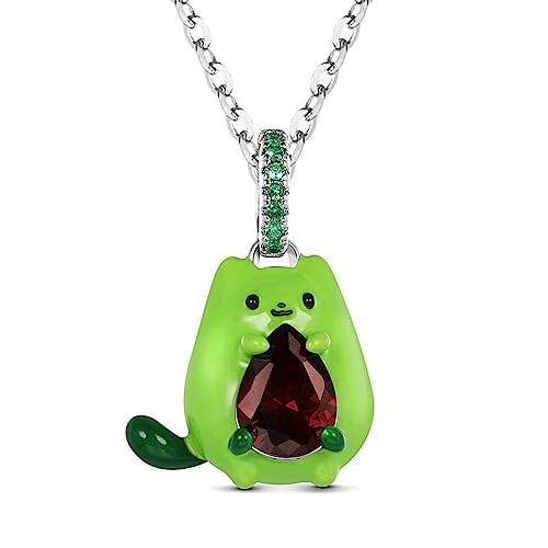 Jeulia 925 Sterling Silber Kette Halskette Avocado Katze Emaille Anhänger Halskette für Frauen Freundin Ehefrau Verlobung Hochzeit Jahrestag Geburtstag von Jeulia