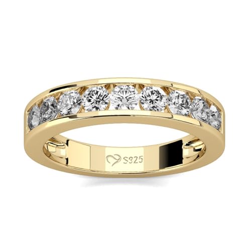 Jeulia 925 Sterling Silber Ring Damen Gelbes Gold Verlobungsring Ewigkeitsringe Eheringe Zirkonia Kristall Damenring zum Jubiläum, Weihnachten, Valentinstag (Klassischer Rundschnitt, 66(21)) von Jeulia