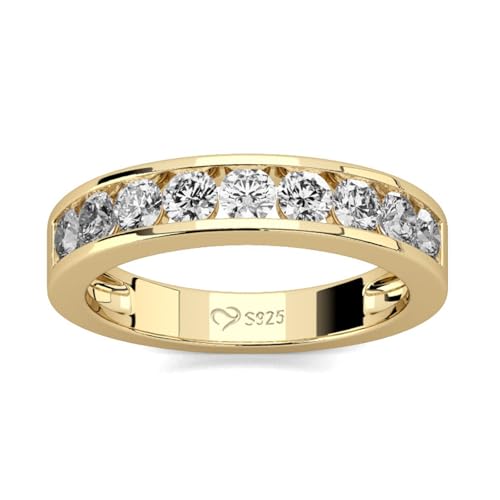 Jeulia 925 Sterling Silber Ring Damen Gelbes Gold Verlobungsring Ewigkeitsringe Eheringe Zirkonia Kristall Damenring zum Jubiläum, Weihnachten, Valentinstag (Klassischer Rundschnitt, 66(21)) von Jeulia