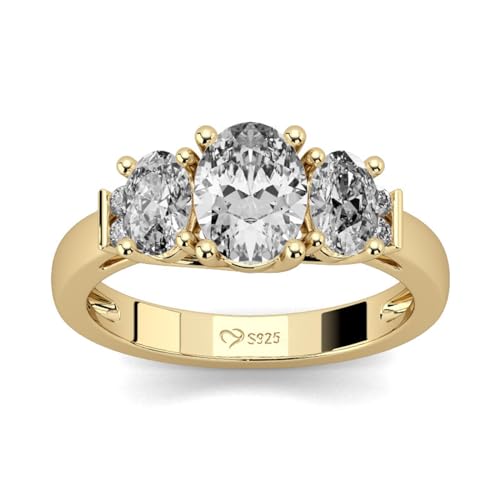 Jeulia 925 Sterling Silber Ring Damen Gelbes Gold Verlobungsring Ewigkeitsringe Eheringe Zirkonia Kristall Damenring zum Jubiläum, Weihnachten, Valentinstag (Ovaler Schnitt, 52(16.5)) von Jeulia