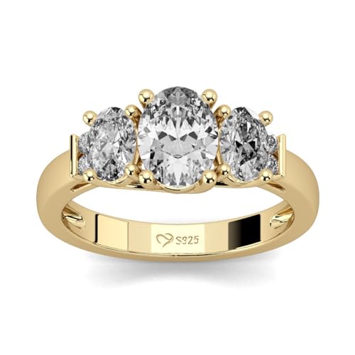 Jeulia 925 Sterling Silber Ring Damen Gelbes Gold Verlobungsring Ewigkeitsringe Eheringe Zirkonia Kristall Damenring zum Jubiläum, Weihnachten, Valentinstag (Ovaler Schnitt, 63(20.2)) von Jeulia