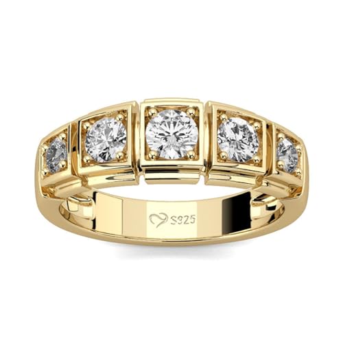 Jeulia 925 Sterling Silber Ring Damen Gelbes Gold Verlobungsring Ewigkeitsringe Eheringe Zirkonia Kristall Damenring zum Jubiläum, Weihnachten, Valentinstag (Runder Schnitt, 58(18.5)) von Jeulia