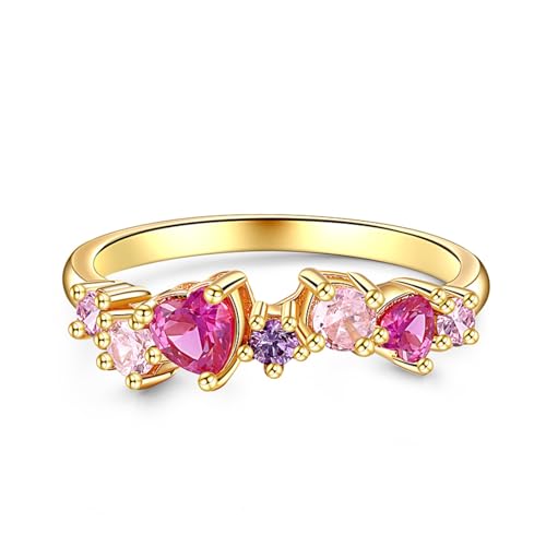 Jeulia 925 Sterling Silber Ring Damen Gelbgold Zirkonia Kristall Damenring Verlobungsring Ewigkeitsringe Eheringe Für Damen Mädchen Geburtstag, Weihnachten, Valentinstag (Mehrfarbiger Stein, 62(19.8)) von Jeulia
