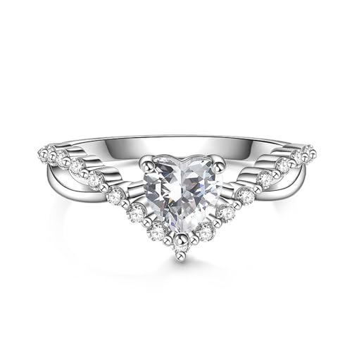 Jeulia 925 Sterling Silber Ring Damen Verlobungsring Ewigkeitsringe Eheringe mit gedrehtem Schaft und Herzschliff für ihre Frauen Mädchen zum Geburtstag, Weihnachten, Valentinstag (Silver, 63(20.2)) von Jeulia