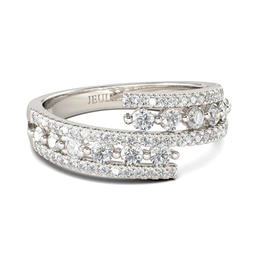 Jeulia 925 Sterling Silber Ring Damen Verlobungsring Ewigkeitsringe Zirkonia Kristall Eheringe mit Schmuckschatulle zum Geburtstag, Weihnachten, Valentinstag (Bypass-Rundschnitt, 59(19)) von Jeulia