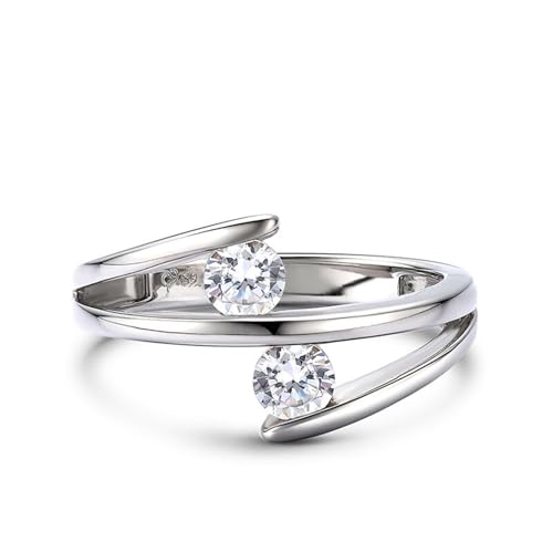 Jeulia 925 Sterling Silber Ring Damen Zwei-Steine-Ring Verlobungsring Ewigkeitsringe Eheringe Zirkonia Kristall Damenring mit Rundschliff zum Geburtstag, Jahrestag, Valentinstag (Silber, 58(18.5)) von Jeulia