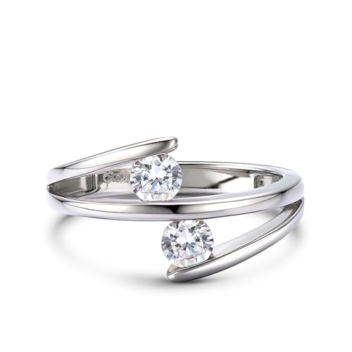 Jeulia 925 Sterling Silber Ring Damen Zwei-Steine-Ring mit Rundschliff Verlobungsring Ewigkeitsringe Eheringe Zirkonia Kristall Damenring zum Geburtstag, Jahrestag, Valentinstag (Silber, 64(20.6)) von Jeulia