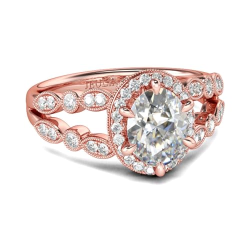 Jeulia 925 Sterling Silber Ring Damen aus Roségold Verlobungsring Ewigkeitsringe Eheringe Zirkonia Kristall Damenring zum Weihnachten, Valentinstag (Halo-Oval-Schliff, 61(19.4)) von Jeulia