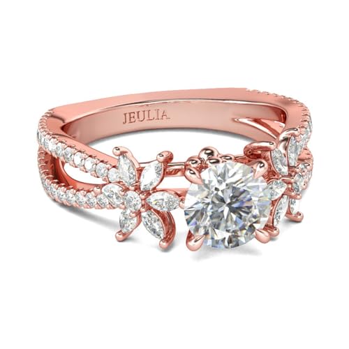 Jeulia 925 Sterling Silber Ring Damen aus Roségold Verlobungsring Ewigkeitsringe Eheringe Zirkonia Kristall Damenring zum Weihnachten, Valentinstag (Runder Schnitt mit Blumenmuster, 51(16.1)) von Jeulia