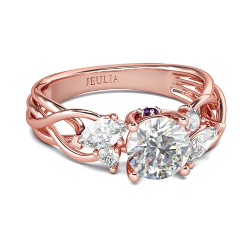 Jeulia 925 Sterling Silber Ring Damen aus Roségold Verlobungsring Ewigkeitsringe Eheringe Zirkonia Kristall Damenring zum Weihnachten, Valentinstag (Verwobener Rundschnitt, 59(19)) von Jeulia