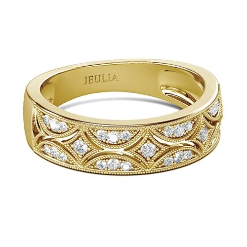 Jeulia 925 Sterling Silber Ringe Milgrain Rundschliff Damen Band Jubiläum Versprechen Ringe mit Schmuckschatulle für Sie Frauen Mädchen (Gelbes Gold, 50(15.7)) von Jeulia