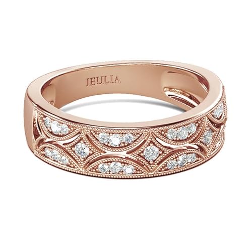 Jeulia 925 Sterling Silber Ringe Milgrain Rundschliff Damen Band Jubiläum Versprechen Ringe mit Schmuckschatulle für Sie Frauen Mädchen (Roségold, 51(16.1)) von Jeulia