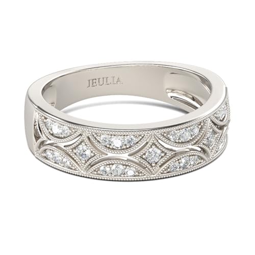 Jeulia 925 Sterling Silber Ringe Milgrain Rundschliff Damen Band Jubiläum Versprechen Ringe mit Schmuckschatulle für Sie Frauen Mädchen (Silber, 50(15.7)) von Jeulia