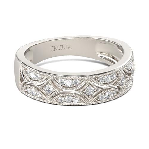 Jeulia 925 Sterling Silber Ringe Milgrain Rundschliff Damen Band Jubiläum Versprechen Ringe mit Schmuckschatulle für Sie Frauen Mädchen (Silber, 54(17.3)) von Jeulia