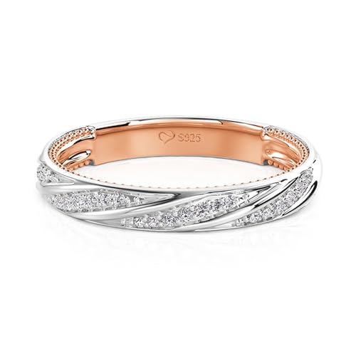 Jeulia 925 Sterling Silber Twist Verlobungsring Ewigkeitsringe Zweifarbiger Damen Ehering mit Schmuckschatulle für Valentinstag Geburtstag (Silber, Gelbgold, 61(19.4)) von Jeulia