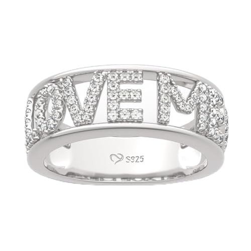 Jeulia 925 Sterling Silber Zirkonia Ringe Rundschliff Damenring Breiter Verlobungsring Ewigkeitsringe Eheringe für Frauen mit Schmuckschatulle zum Weihnachten, Valentinstag (Ich liebe mich, 59(19)) von Jeulia