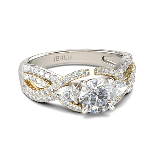 Jeulia Damen Zweifarbig Hochzeit Ring: Sterling Silber Rundschliff Diamant Promise Verlobungsring für Frauen Mädchen Jahrestag Unendlichkeit Anniversary Schmuck Geschenk Box (58（18.5）, Damen ring) von Jeulia