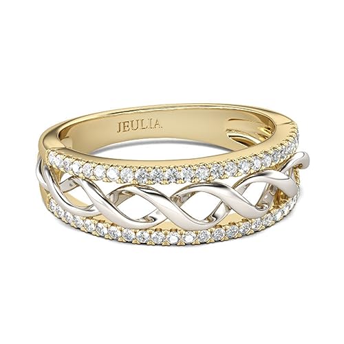 Jeulia Bandringe aus Sterlingsilber zweifarbig gedreht runder Schnitt Jubiläumsringe für Damen für ihre Mädchen mit Schmuckschatulle (Silber und Gelbgold, 58(18.5)) (Silber, Gelbgold, 53(16.9)) von Jeulia