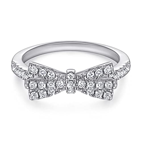Jeulia Bowknot Sterling Silber Ring: Weiße Diamant Hochzeit Verlobungsring Zirkonia Promise Schmuck für Mädchen Braut mit Geschenk Box (51（16.1）, Schleife) von Jeulia