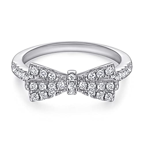 Jeulia Bowknot Sterling Silber Ring: Weiße Diamant Hochzeit Verlobungsring Zirkonia Promise Schmuck für Mädchen Braut mit Geschenk Box (66（21.0）, Schleife) von Jeulia