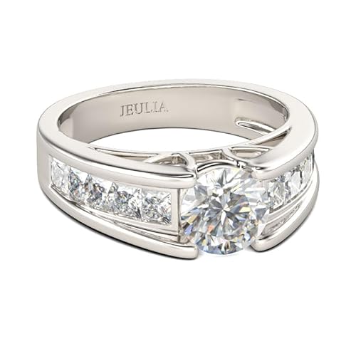 Jeulia Cathedral Sterlingsilberring 925 Silber Zirkonia Kristall Ring Für Damen Mädchen mit rundem Schliff Verlobungsring Jubiläums Eheringe für Geburtstag, Valentinstag (Silber, 58(18.5)) von Jeulia