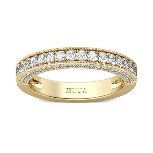 Jeulia Damen Band Ring Gold Tone Round Cut Sterling Silber für Frauen Freundin Frau Verlobung Hochzeitstag Versprechen oder Geburtstag mit Schmuckschatulle (53 (16.9)) von Jeulia