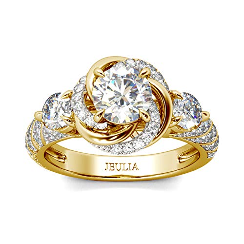 Jeulia Damen Blume Halo Ringe Sterling Silber Rundschliff Diamant Ringe Schmuck für Braut Hochzeit Band Verlobungsring (58 (18.5)) (Gelb Vergoldet, 58（18.5）) von Jeulia