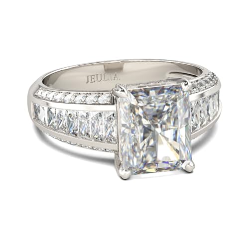 Jeulia Damen-Eheringe, Verlobungsring, funkelnder Schnitt, Sterlingsilber, weißer Zirkonia, Diamant, Brautantrag, Verlobungsring, Jahrestag, Unendlichkeitsschmuck, mit Geschenkbox (Silber, 52(16.5)) von Jeulia