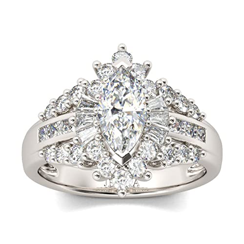 Jeulia Damen Einzigartig Halo Ringe Set Marquise-Schliff Sterling Silber Ringe Set Schmuck für Verlobungsring Trauring Ehering (54 (17.2)) von Jeulia