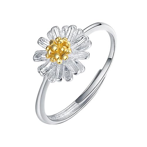 Jeulia Damen Gänseblümchen Ring Band: Sterling Silber Frauen Verstellbar Verlobungsring Einfache Blumenbänder Stapelbarer Schmuck Muttertag Geschenk Box (Blumen) von Jeulia