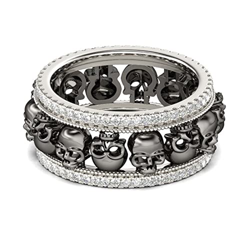 Jeulia Damen Herren Ring Schwarz Schädel Sterling Silber Zweifarbig Breit Ring Ring Silber Damen mit Gravur mit Gravur und Geschenkbox für Frau Herren Mädchen (Schwarz, 57 (18.1)) von Jeulia