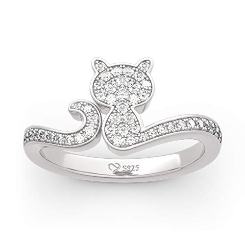 Jeulia Damen Katze Ringe Sterling Silber Ring Einzigartiges Design Engagement Ring Geschenk zum MuttertagValentinstag Geburtstag für Frauen und Mädchen mit Geschenk Box (57 (18.1)) von Jeulia