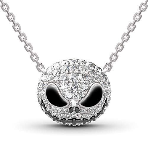 Jeulia 1.99 Karat Nightmare Halskette 925 Sterling Silber Jack und Sally Skull Anhänger Halskette Herz Halskette für Frauen Teen Girls Birde Romantic mit Schmuck Geschenkbox (Silber-2) von Jeulia